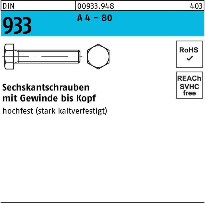 Produktbild Sechskantschraube DIN 933 VG M 24 x 140 A 4 - 80 (1 Schrauben pro Stück)