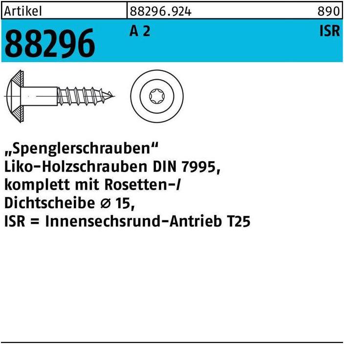 Thumbnail - Schrauben, Spenglerschraube R 88296 m.Dichtscheibe Linsenkopf ISR 4,5 x 35 -15 A 2 (200 Schrauben pro Stück)