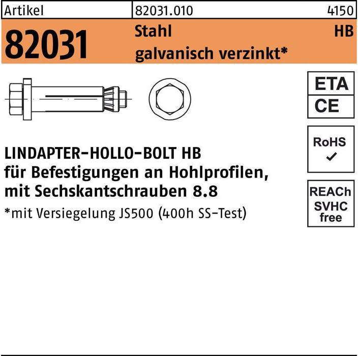 Actual product image Lindapter Cavity plug R 82031 with hexagon head screw HB 08-3 ( 90/60) 8.8 electrogalvanised (1 pcs.)