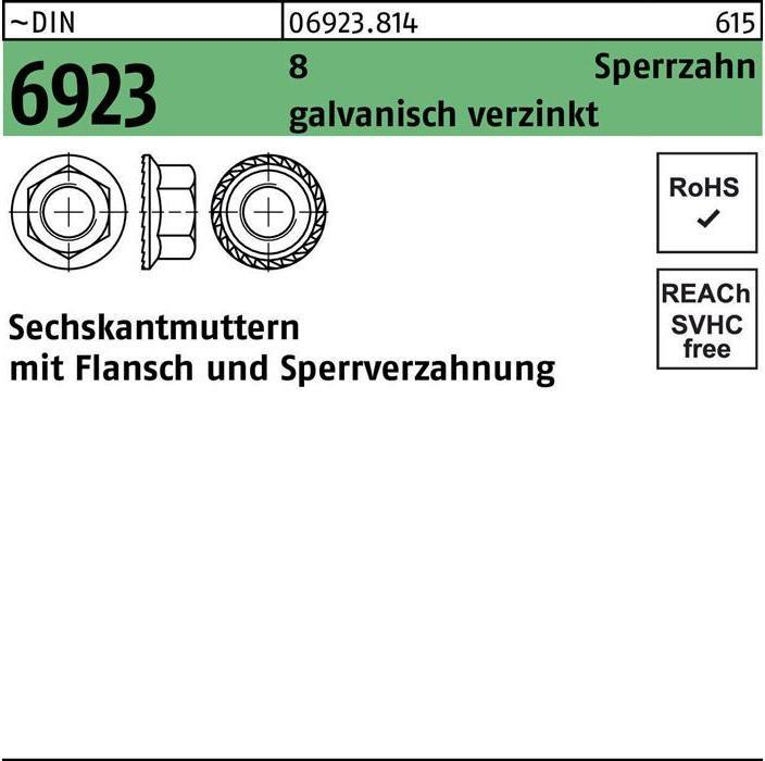 Produktbild Sechskantmutter DIN 6923 m.Flansch/Sperrverzahnung M 12 8 galvanisch verzinkt (M12)