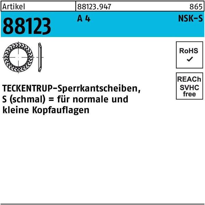 Thumbnail - Teckentrup, Muttern + Unterlegscheiben, Sperrkantscheibe R 88123 NSK-S 8 A 4