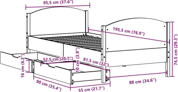 Image du produit vidaXL Bett ohne Matratze (90 x 190 cm)