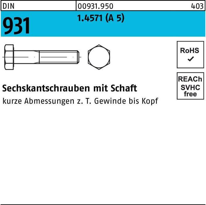 Productafbeelding Zeskantkopschroef DIN 931 w.schacht M 20 x 150 A 5 (1 Schroeven per stuk)