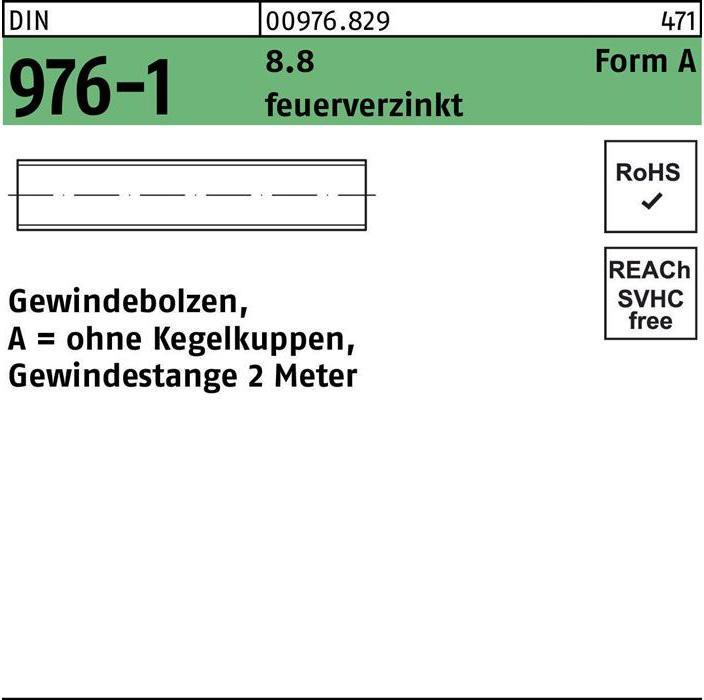 Produktbild Gewindebolzen DIN 976 o.Kegelkuppen AM 16 x 2000 8.8 feuerverzinkt