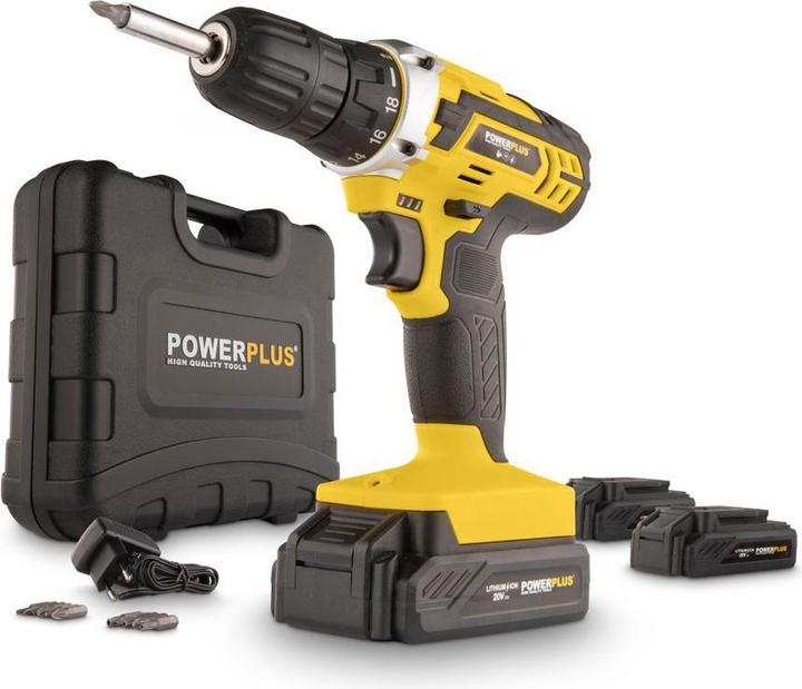 3 batteries, Magnetic bit holder, Plastic case, Battery charger, 12 screw bits