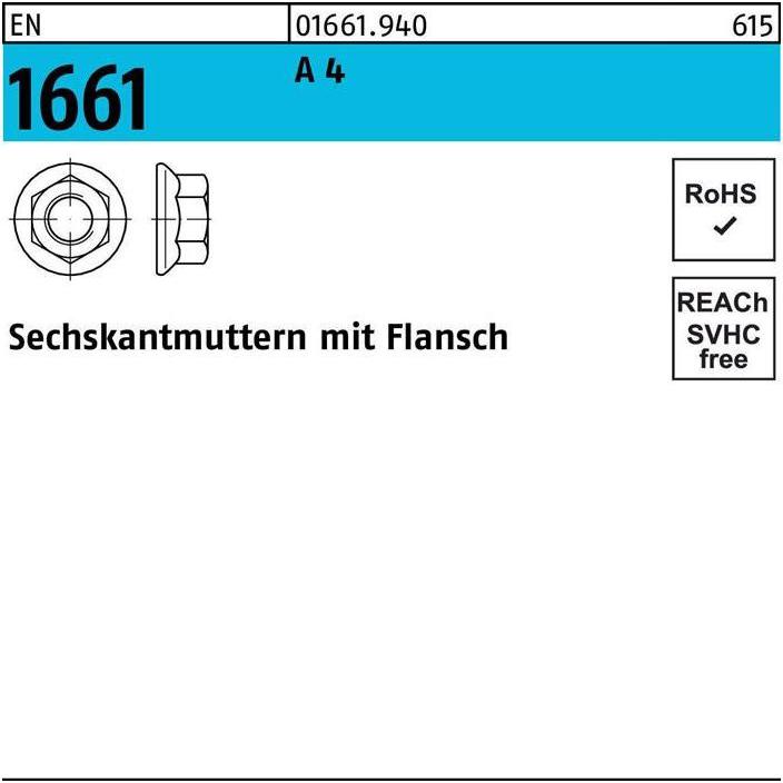 Thumbnail - Muttern + Unterlegscheiben, Sechskantmutter EN 1661 m.Flansch M 12 A 4 (M12)
