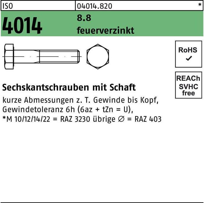 Produktbild Sechskantschraube ISO 4014 m.Schaft M 16 x 90 8.8 feuerverzinkt (25 Schrauben pro Stück)