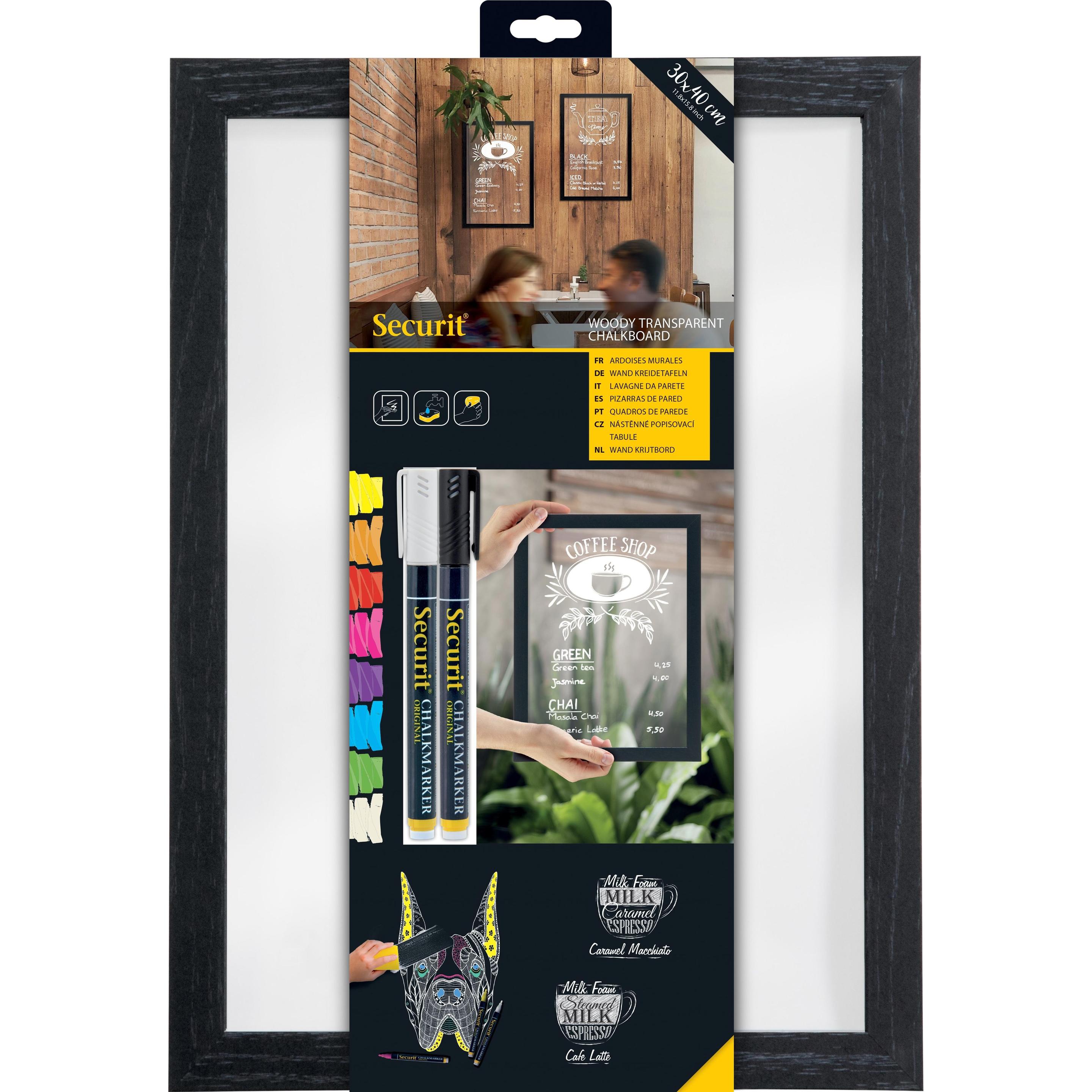 Securit, Präsentationstafel, Kreidetafel WOODY WBW-GL-BL weiss 40x30x1cm0.7kg (40 x 30 x 1 cm)
