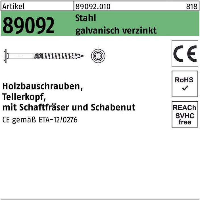 Thumbnail - Schrauben, Holzbauschraube R 89092 Tellerkopf Innensechsrund 10 x 240 -T40 Stahl galvanisch verzinkt (25 Schrauben pro S...