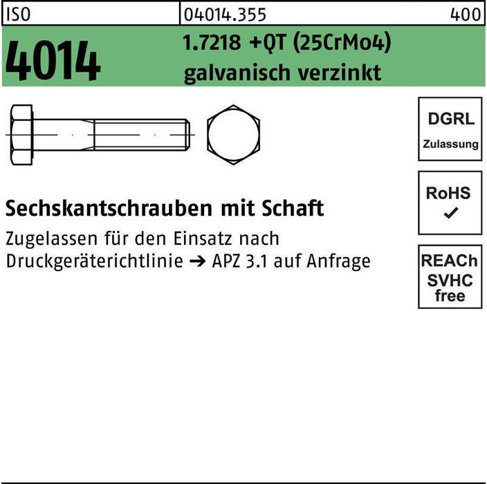 Produktbild Sechskantschraube ISO 4014 m.Schaft M 30 x 150 1.7218 +QT (25CrMo4) galvanisch verzinkt (1 Schrauben pro Stück)
