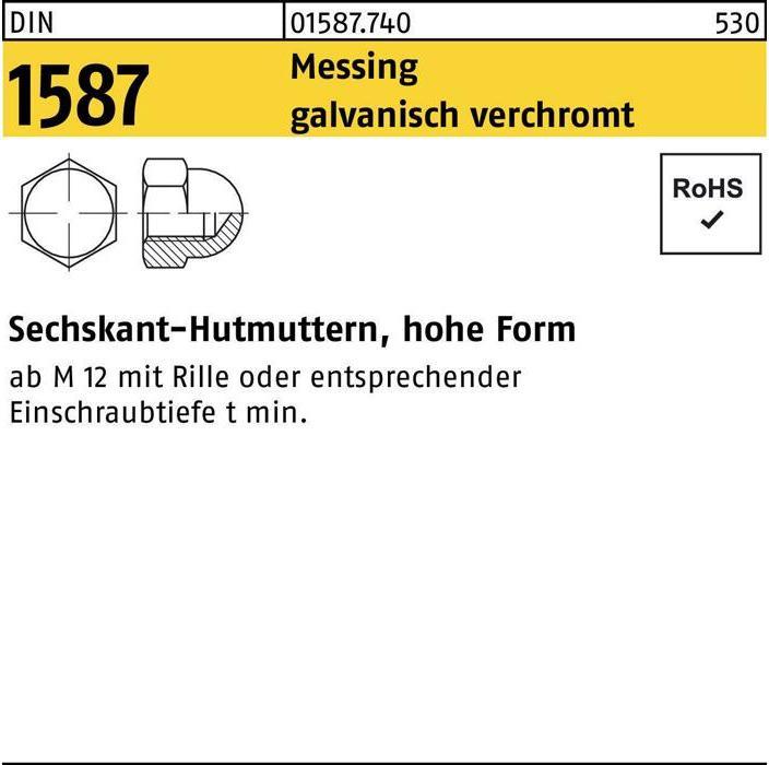 Produktbild Sechskanthutmutter DIN 1587 M 8 Messing galvanisch verchromt