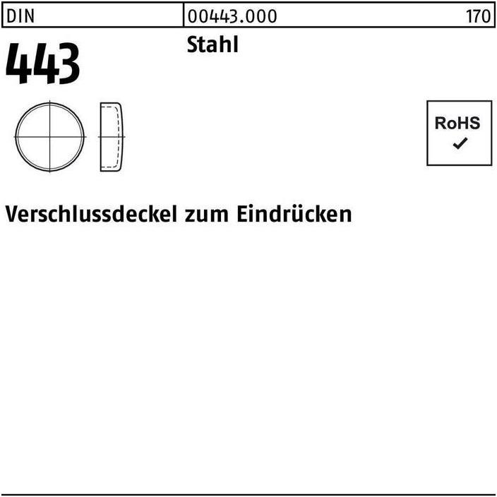 Thumbnail - Zubehör Befestigungstechnik, Verschlussdeckel DIN 443 z.Eindrücken 12 Stahl