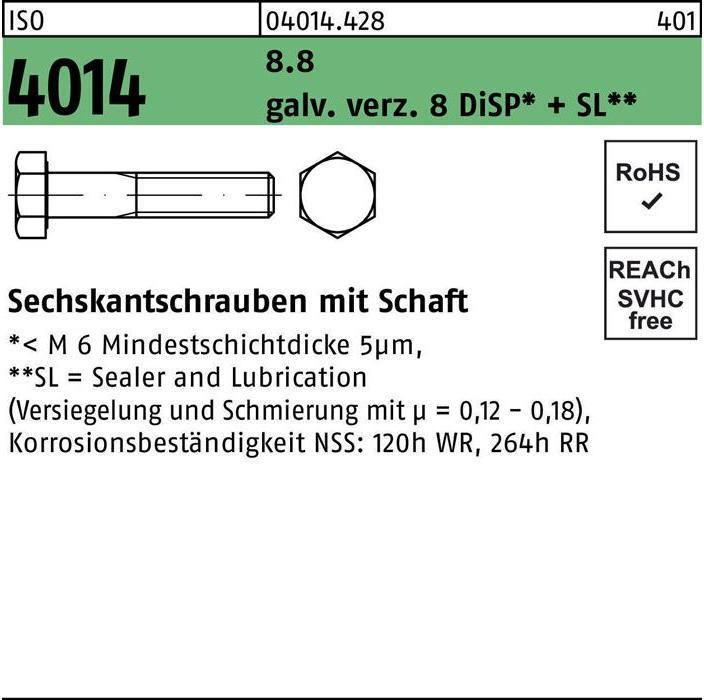 Produktbild Sechskantschraube ISO 4014 m.Schaft M 20 x 220 8.8 galvanisch verzinkt 8 DiSP+SL (10 Schrauben pro Stück)