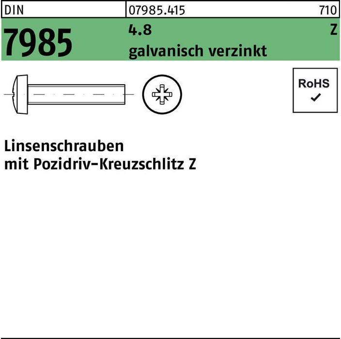 Produktbild Linsenschraube DIN 7985 m.Kreuzschlitz-PZ M 4 x 10 -Z 4.8 galvanisch verzinkt (2000 Schrauben pro Stück)