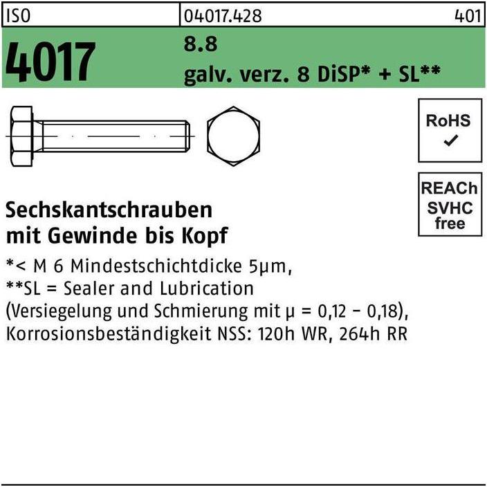 Thumbnail - Bufab, Schrauben, Sechskantschraube ISO 4017 VG M 8 x 25 8.8 galvanisch verzinkt 8 DiSP+SL (200 Schrauben pro Stück)