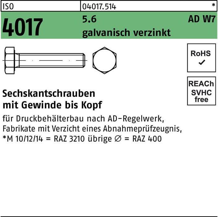 Produktbild Bufab Sechskantschraube ISO 4017 VG M 12 x 35 5.6 AD W7 galvanisch verzinkt (100 Schrauben pro Stück)