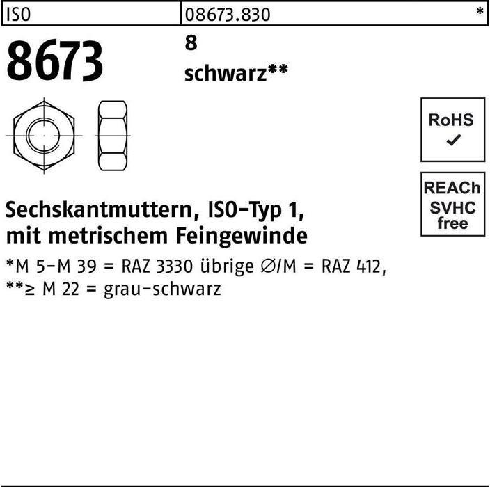 Productafbeelding Zeskantmoer ISO 8673 M 16 x 1.5 8 zwart (M16)