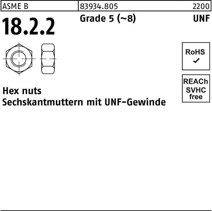 Produktbild Sechskantmutter R 83934 m.UNF-Gewinde 7/16 Grade 5 (8) (UNF10-32)