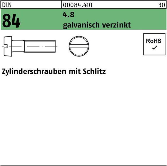 Produktbild Zylinderschraube DIN 84/ISO 1207 Schlitz M 6 x 22 4.8 galvanisch verzinkt (200 Schrauben pro Stück)