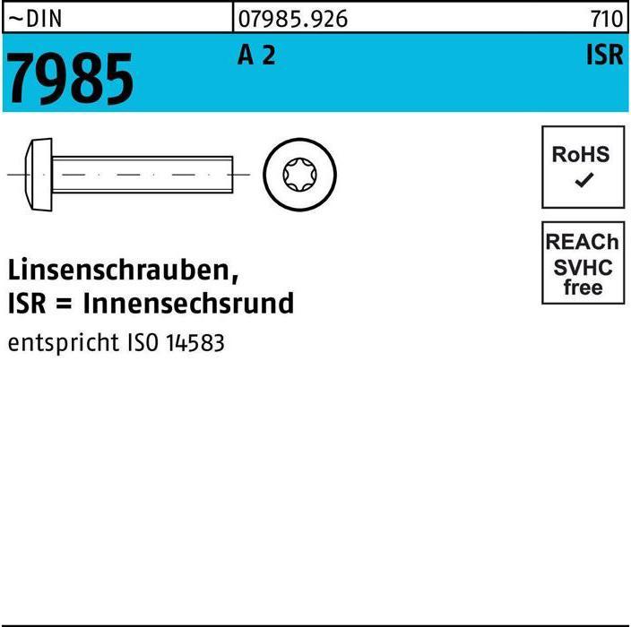 Produktbild Linsenschraube DIN 7985 m.Innensechsrund M 8 x 20 -T45 A 2 (500 Schrauben pro Stück)