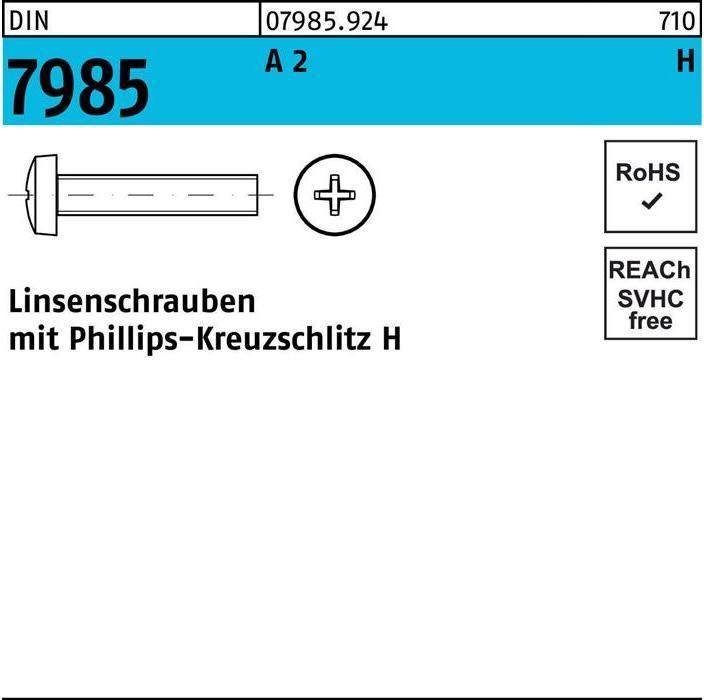 Image du produit Vis à tête bombée DIN 7985 avec empreinte cruciforme PH M 4 x 45 -H A 2 (500 Vis par pièce)