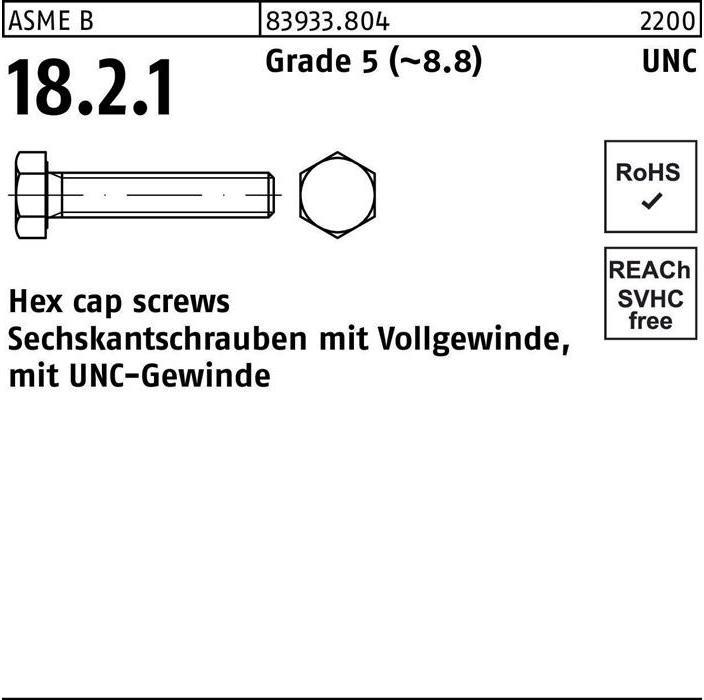 Actual product image Hexagon head screw R 83933 w.UNC thread VG 5/8 x 2 Grade 5 (8.8) (25 Screws per piece)
