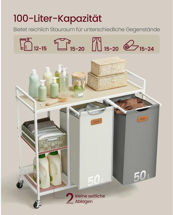 Image du produit Vasagle Wäschekorb mit 2 Fächern 100 l, Beige/Grau/Weiss (100 l)