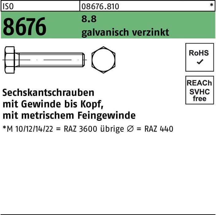 Produktbild Sechskantschraube ISO 8676 VG M 12 x1,25x 25 8.8 galvanisch verzinkt (100 Schrauben pro Stück)