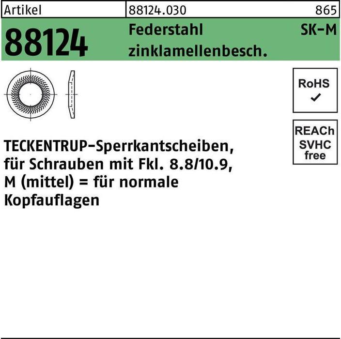 Produktbild Teckentrup Sperrkantscheibe R 88124 M 4x10,2 x1 Federstahl zinklamellenbeschichtet