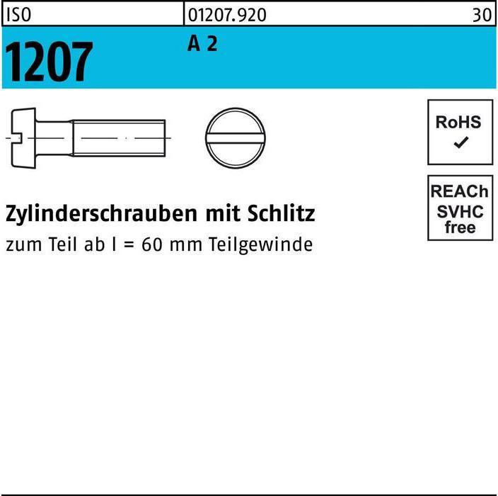 Immagine prodotto Vite a testa cilindrica ISO 1207 con intaglio M 6 x 16 A 2 (200 Viti per pezzo)