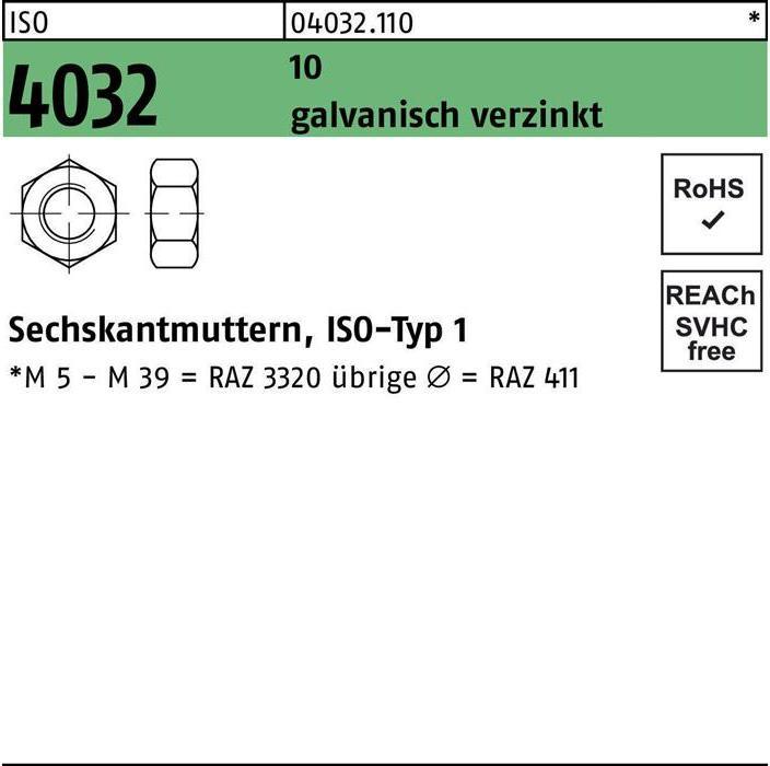 Image du produit Bufab Écrou hexagonal ISO 4032 M 24 10 électro-galvanisé (M24)