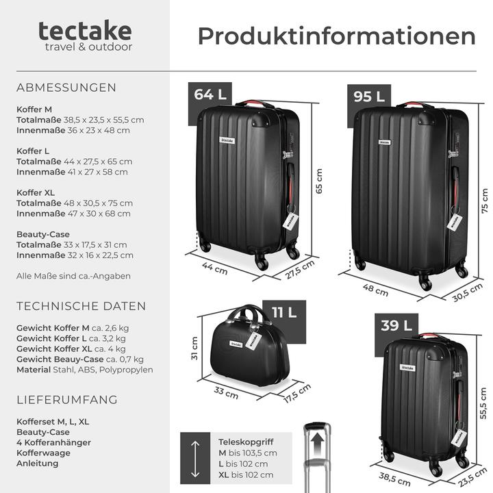 Immagine prodotto tectake Set di valigie rigide Cleo 4 pezzi con valigetta (95 l)