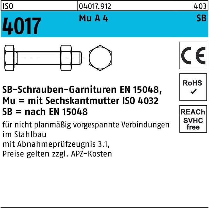 Image du produit Bufab Vis à tête hexagonale ISO 4017 VG avec écrou M 12 x 35 A 4-70 (50 Vis par pièce)