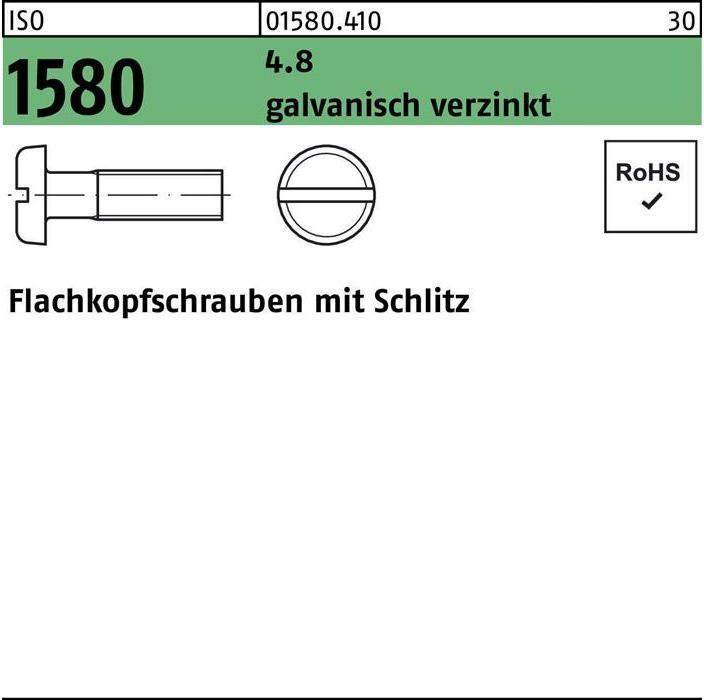 Produktbild Flachkopfschraube ISO 1580 m.Schlitz M 3 x 30 4.8 galvanisch verzinkt (200 Schrauben pro Stück)