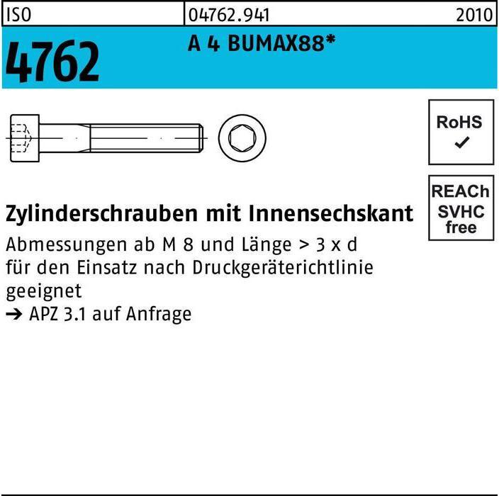 Produktbild Bufab Zylinderschraube ISO 4762 m.Innensechskant M 10 x 25 A 4 BUMAX88 (50 Schrauben pro Stück)
