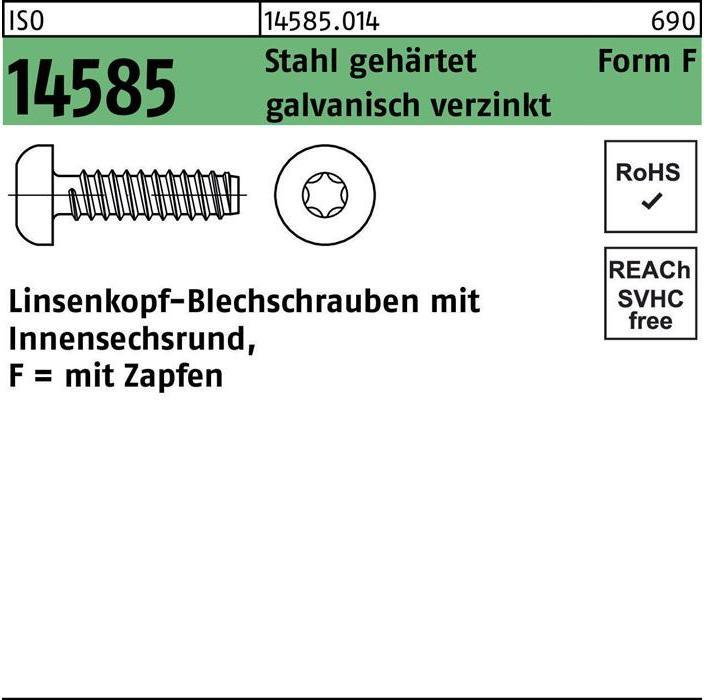 Produktbild Linsenblechschraube ISO 14585 m.Innensechsrund/Spitze 4,8 x 45 -F Stahl galvanisch verzinkt (250 Schrauben pro Stück)
