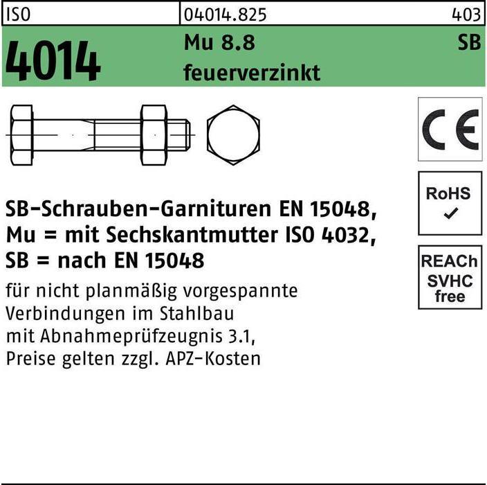 Actual product image Hexagon head bolt ISO 4014 w.shank/nut M 30 x 140 8.8 hot-dip galvanised (1 Screws per piece)