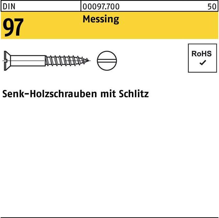 Productafbeelding Houtschroef DIN 97 verzonken kop sleuf 6 x 50 messing (200 Schroeven per stuk)