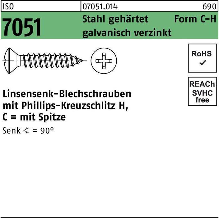 Produktbild Blechschraube ISO 7051 LISEKO m.Spitze/Kreuzschlitz-PH 2,9x 13 -C-H Stahl gehärtet galvanisch ver... (2000 Schrauben pro Stück)