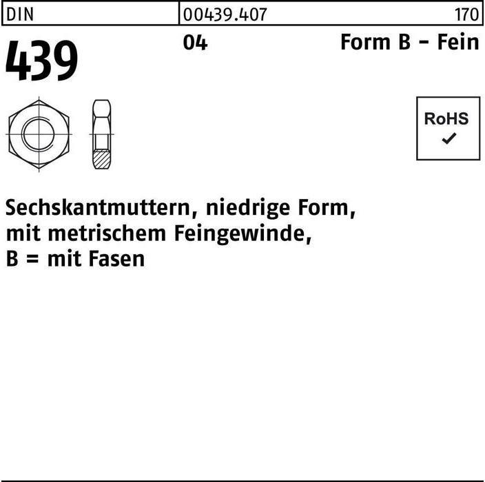 Produktbild Sechskantmutter DIN 439 Form B BM 39 x 3 Automatenstahl (M39)