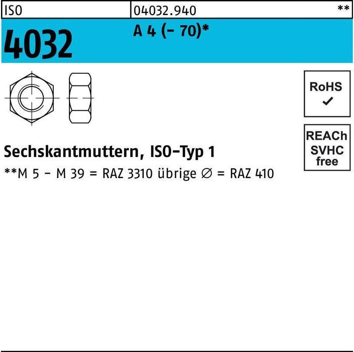 Produktbild Bufab Sechskantmutter ISO 4032 M 3 A 4 (M3)