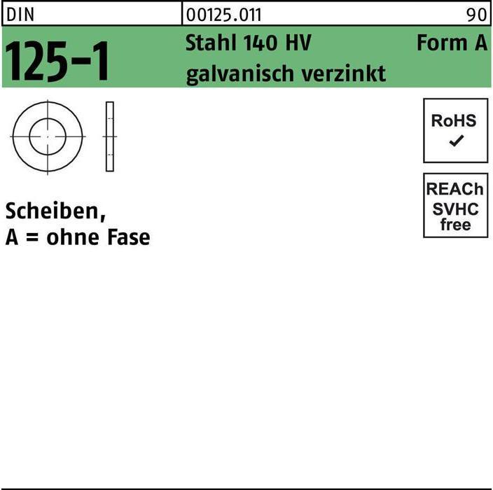 Produktbild Unterlegscheibe DIN 125-1 Form A 8,4 x16 x1,6 Stahl 140 HV galvanisch verzinkt