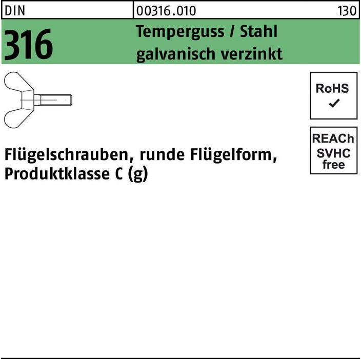 Produktbild Flügelschraube DIN 316 M 12 x 50 Temperguss/Stahl galvanisch verzinkt (20 Schrauben pro Stück)