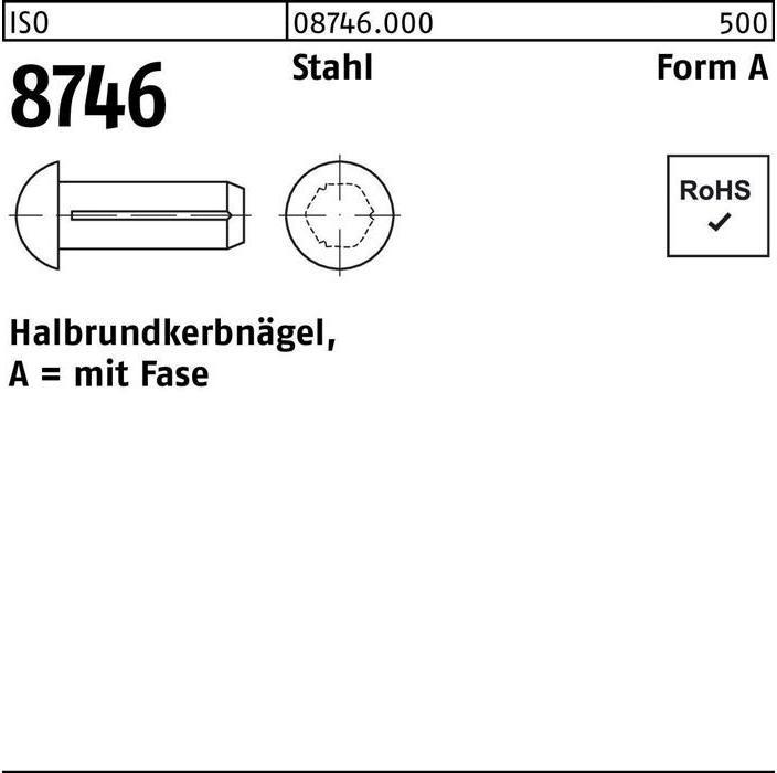 Produktbild Halbrundkerbnagel ISO 8746 m.Fase 1,4 x 4 Stahl ISO 8746