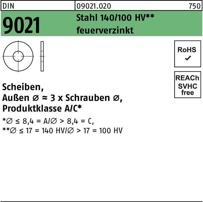 Produktbild Scheibe DIN 9021 26 x72 x5 Stahl 140/100 HV feuerverzinkt