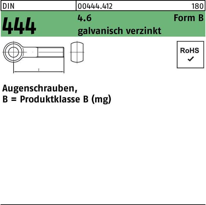 Produktbild Augenschraube DIN 444 Form B BM 10 x 110 4.6 galvanisch verzinkt (25 Schrauben pro Stück)