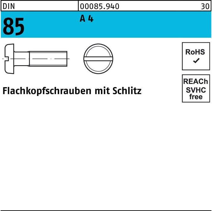Produktbild Flachkopfschraube DIN 85/ISO 1580 Schlitz M 2,5 x 12 A 4 (1000 Schrauben pro Stück)