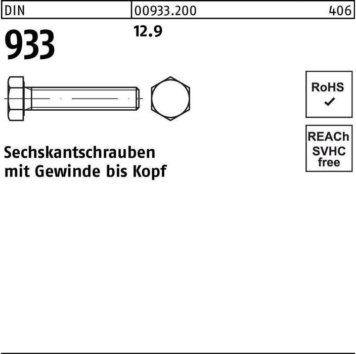 Produktbild Sechskantschraube DIN 933 VG M 8 x 40 12.9 (200 Schrauben pro Stück)