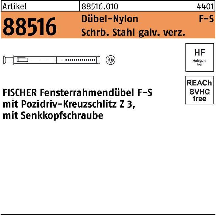 Produktbild Fischer Fensterrahmendübel R 88516 F 10 S 100 Schraube Stahl galv. verz./Dübel-Nylon (50 Stk.)