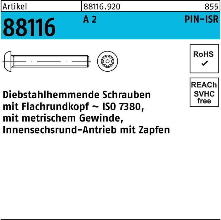 Produktbild Schraube R 88116 diebstahlhemmend ISR Zapfen M 5 x 8-T25 A 2 (100 Schrauben pro Stück)